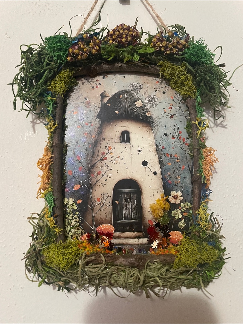 Fairy House Wall print handcrafted border mushrooms fall fairycore moss